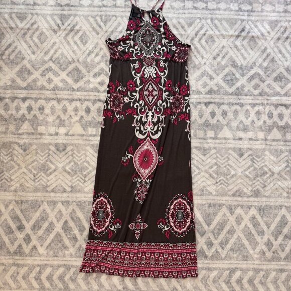 INC International Concepts Maxi Dress Large Beaded Paisley Brown Pink White Boho - Picture 1 of 9